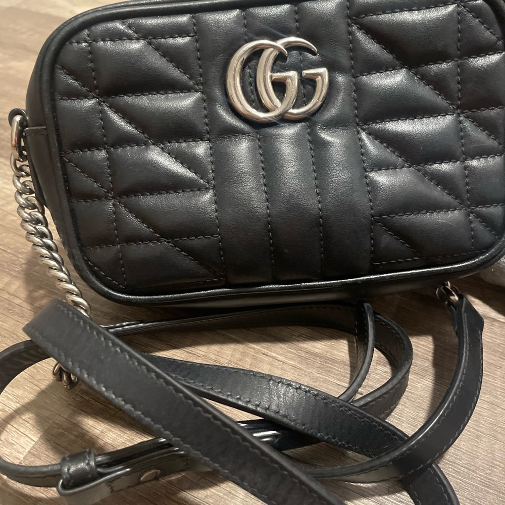 Gucci Black Quilted Crossbody Bag with Silver GG Logo